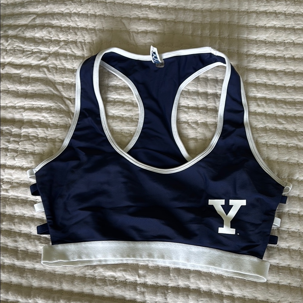Navy Blue Sports Bra with White Trim
